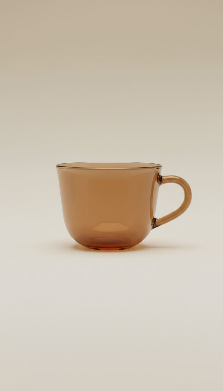 Handcrafted glass teacup in spiced chai brown
